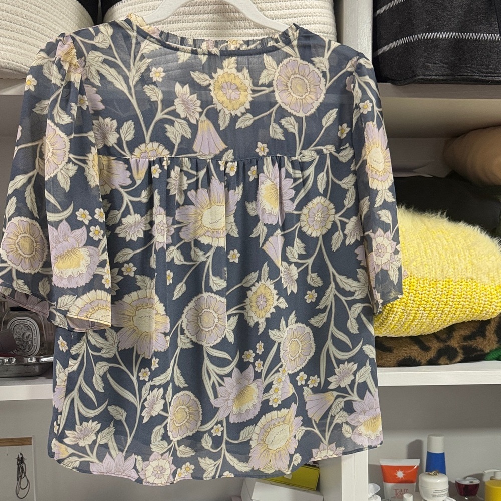 Central Park West Floral Blouse | Boho Chic Sheer Top size M - Picture 4 of 4